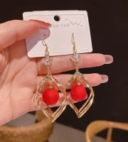 Red Artificial Petal Pendant Earrings